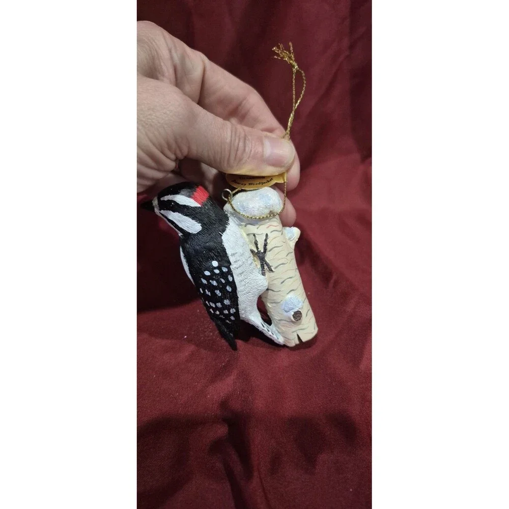NWT Danbury Mint Hand Painted Songbird Christmas ornament Downy Woodpecker